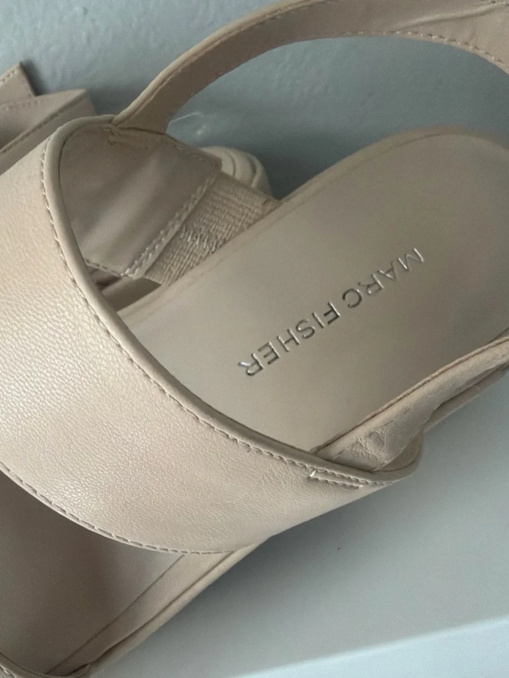Marc Fisher Beige Platform Sandals with Ankle Strap